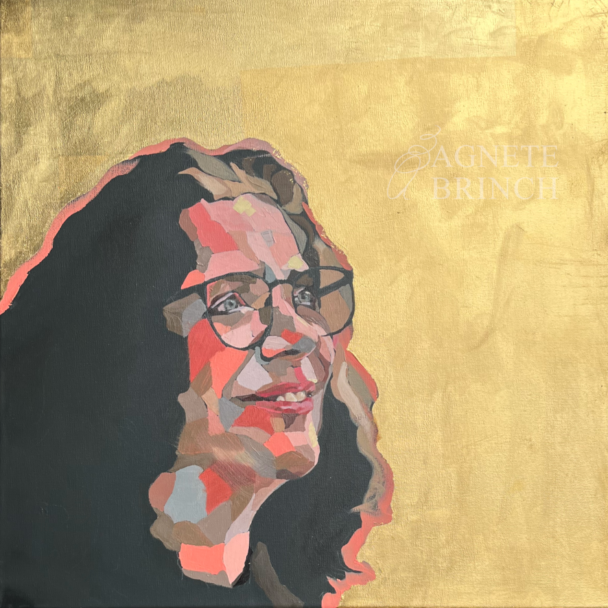 Lone Gislinge Akryl olie og bladguld på lærred 50×50 cm